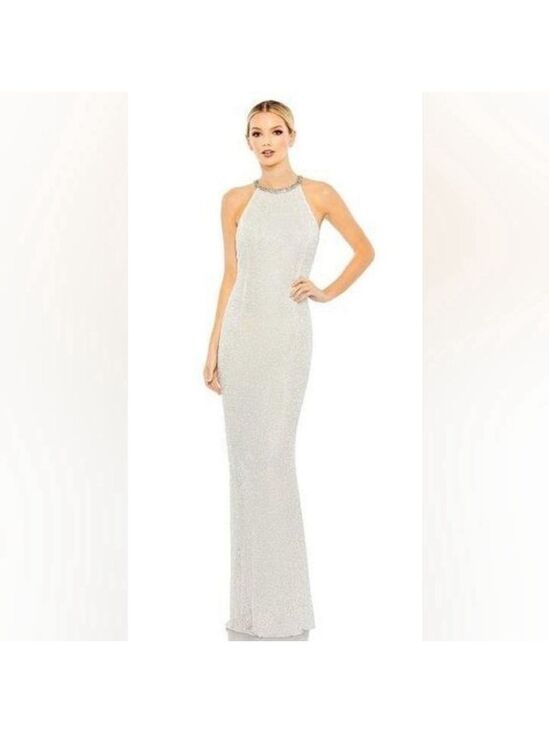 Mac Duggal Dresses & Skirts - Mac Duggal Beaded Sleeveless High Neck Column Gown in White Size 8